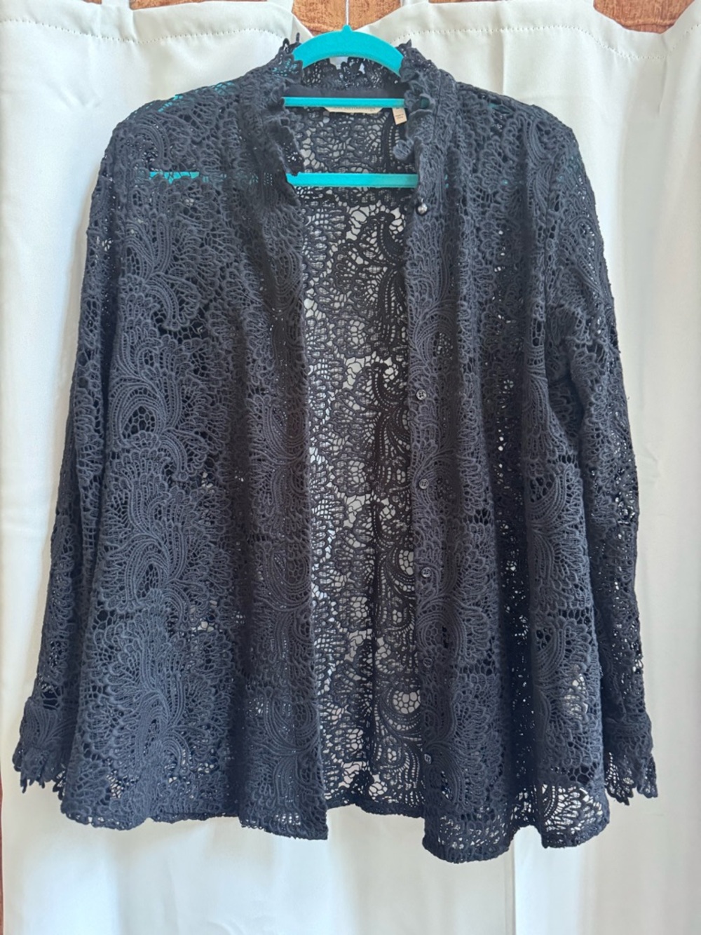 Soft Surroundings Black Lace Crochet Open Cardigan